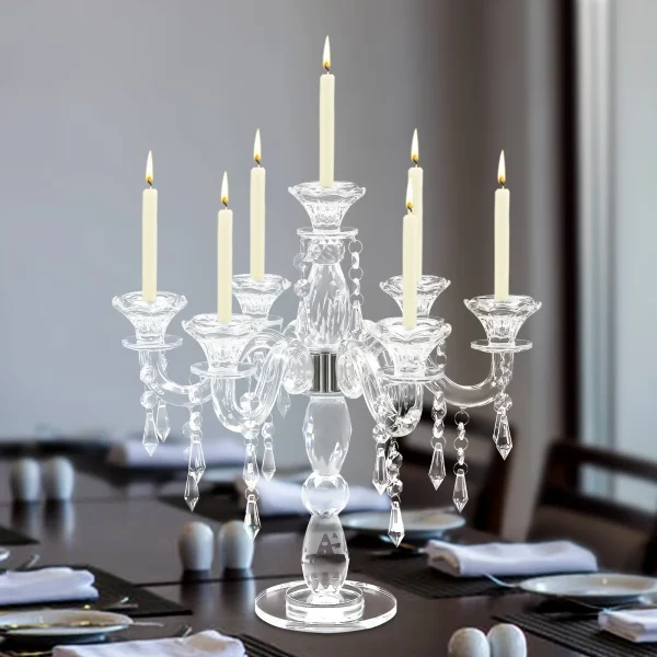 7-Arm Glass Candelabra Candle Holder