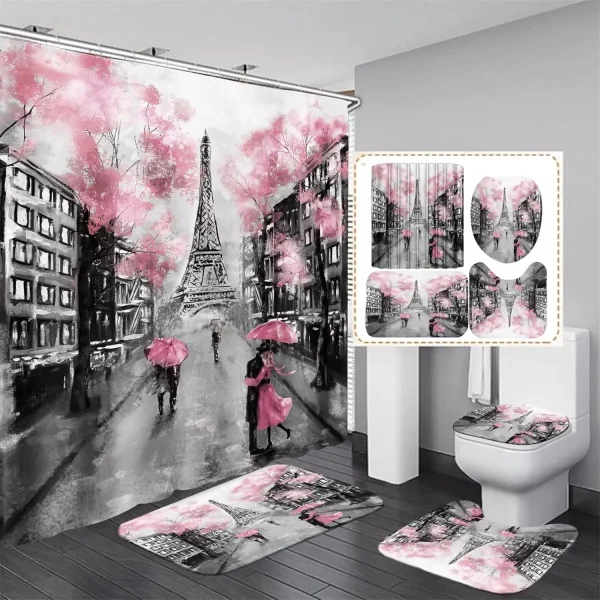 Paris Eiffel Tower Pink Bathroom Set
